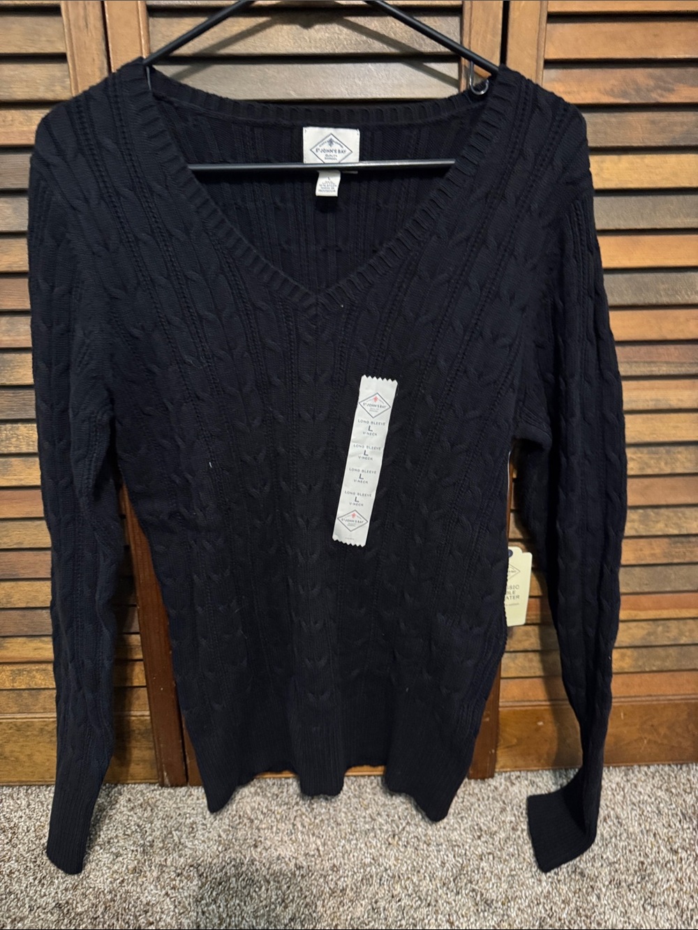 St. John's Bay Black Cable Knit V-Neck Sweater